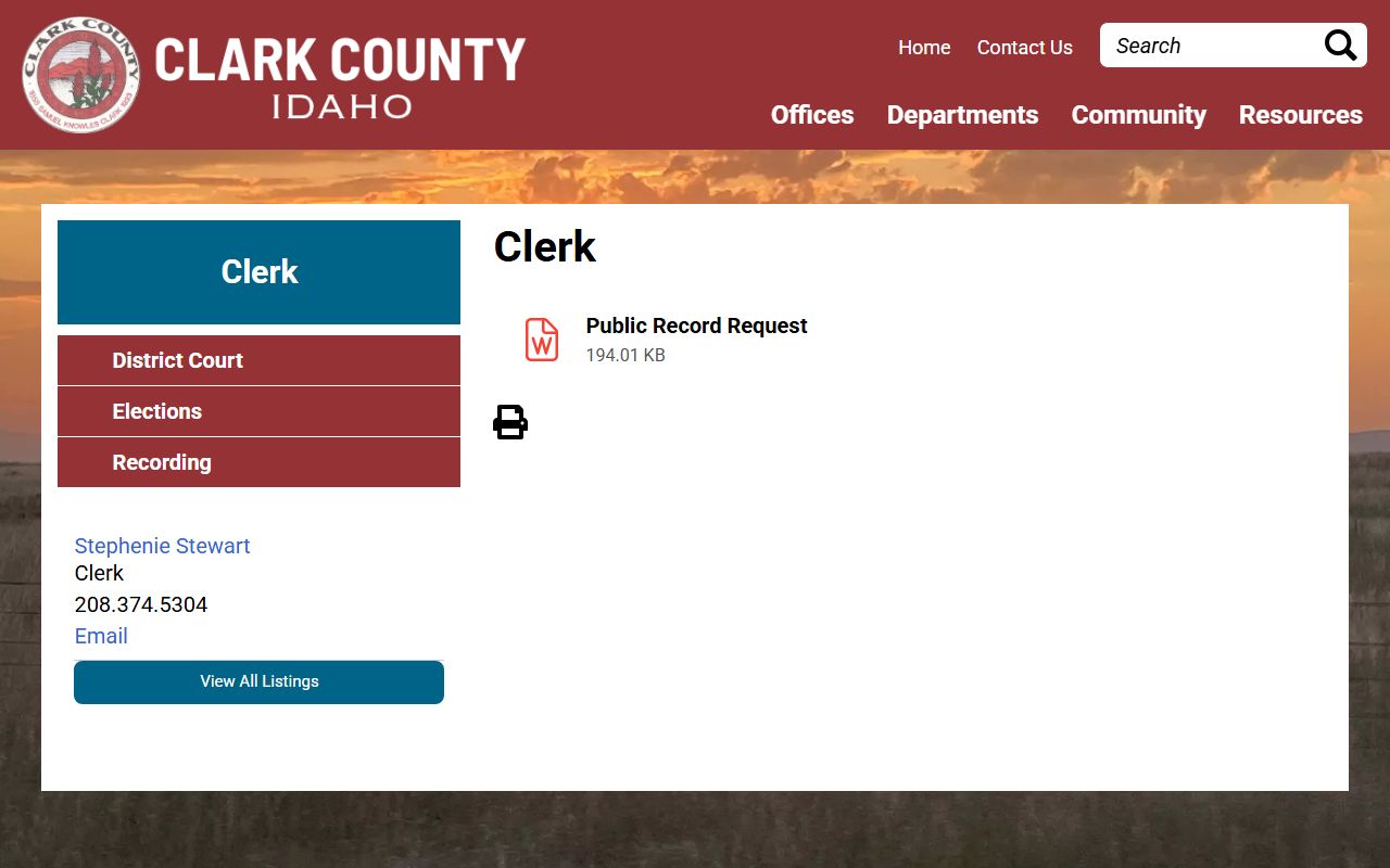 Clark County Jail records request path through the county clerk