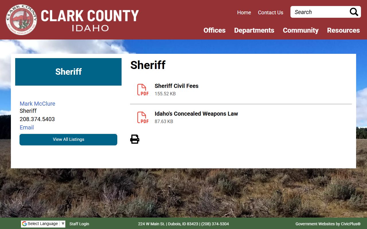Clark County inmate records sheriff contact page